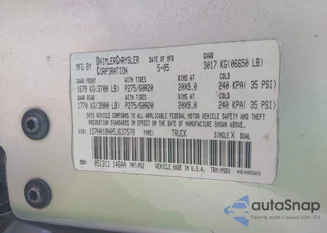 2005 Dodge Ram 1500 Slt/Laramie from USA, damaged, VIN 1D7HA18N05J637578